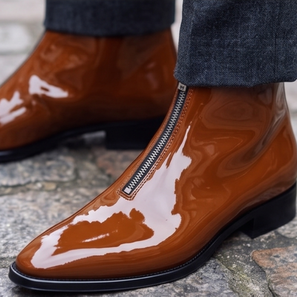Patent Leather Zipper Ankle Boots