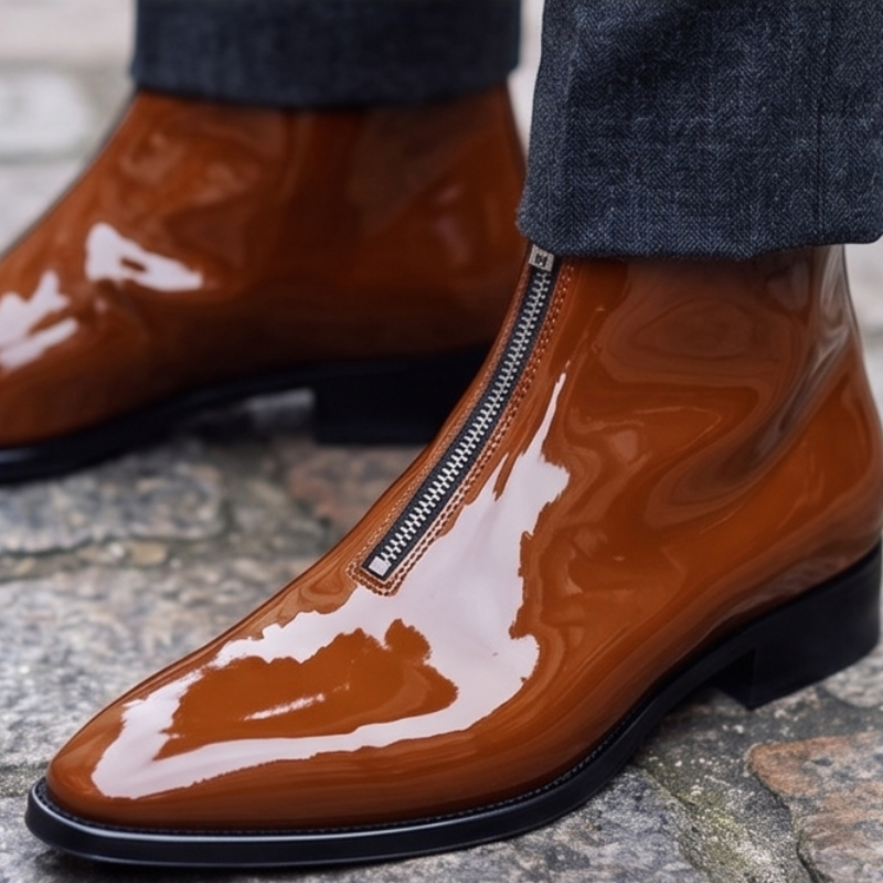 Patent Leather Zipper Ankle Boots
