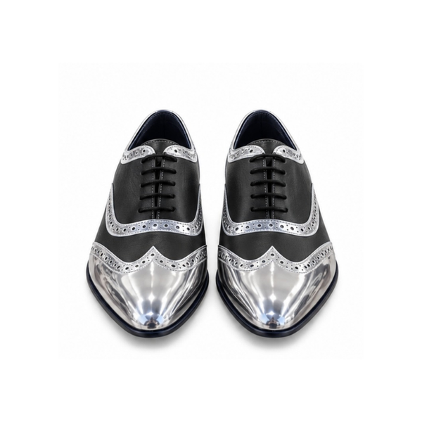 Patent Silver Moroccan Leather Oxfords Shoes