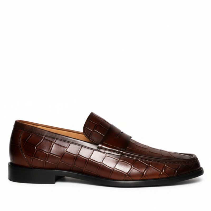 Penny Crocodile Textured Leather Loafer