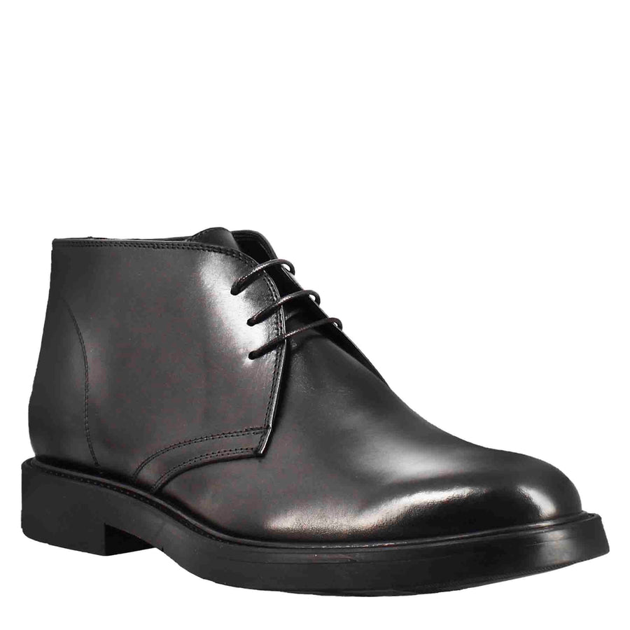 Black Smooth Leather Ankle Boots