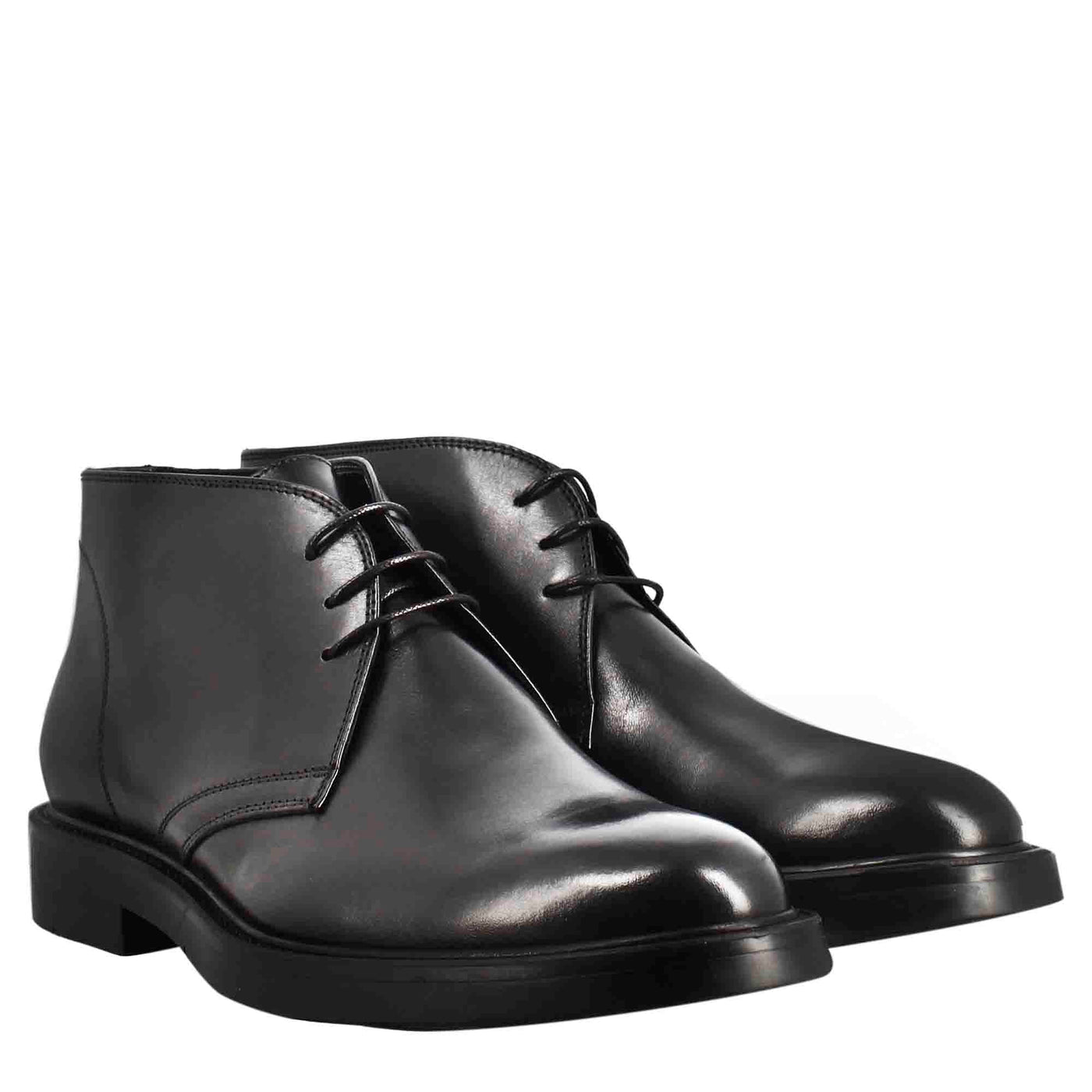 Black Smooth Leather Ankle Boots