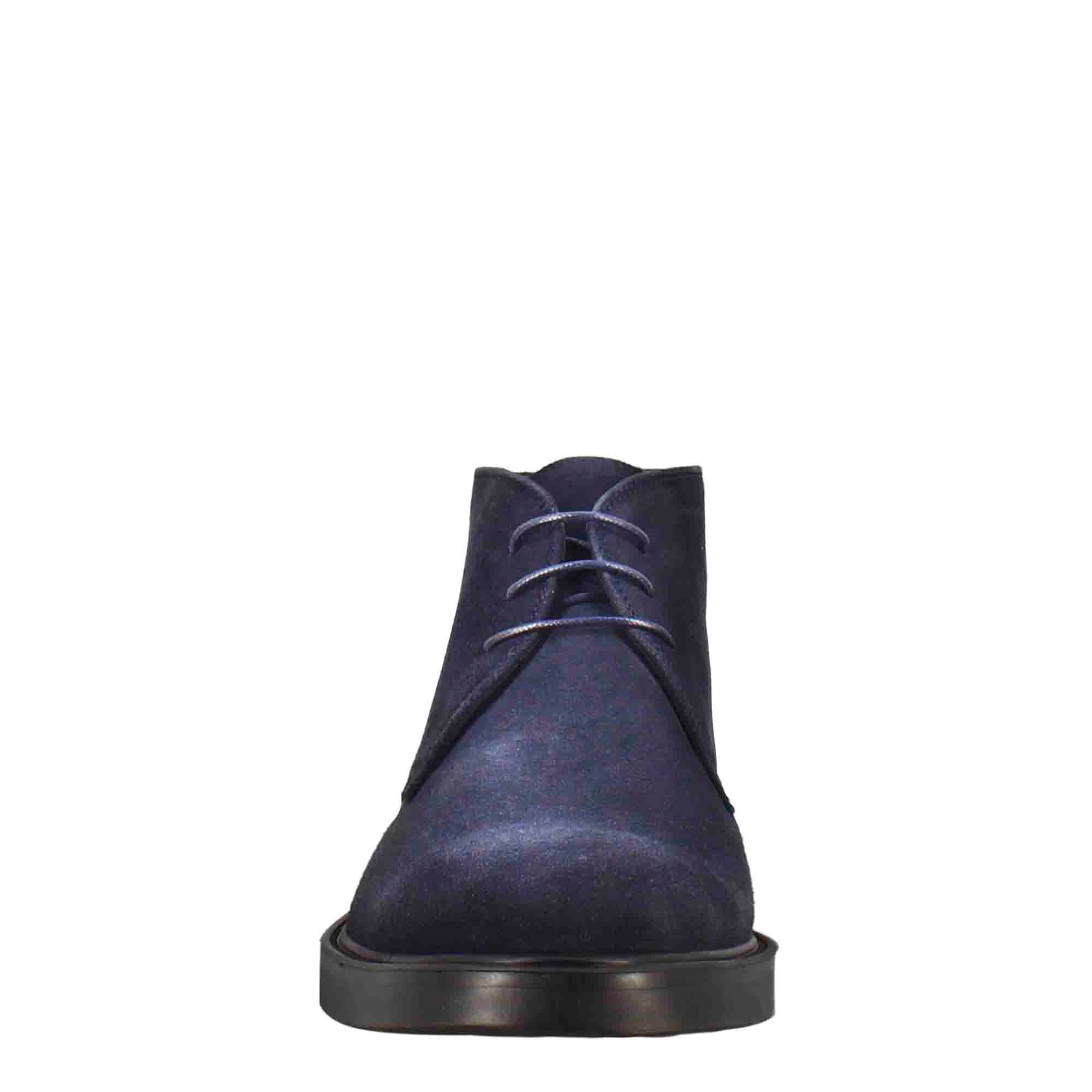 Dark Blue Suede Leather Ankle Boots