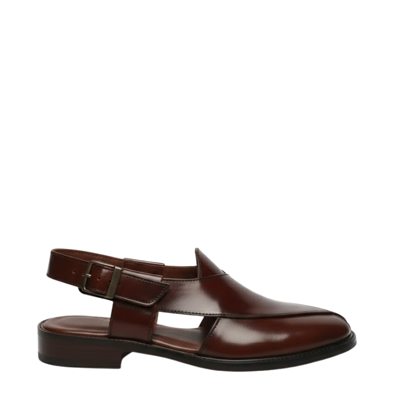 Polished Leather Cross-Strap Peshawari Sandals