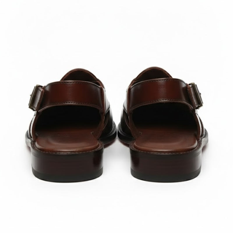 Polished Leather Cross-Strap Peshawari Sandals