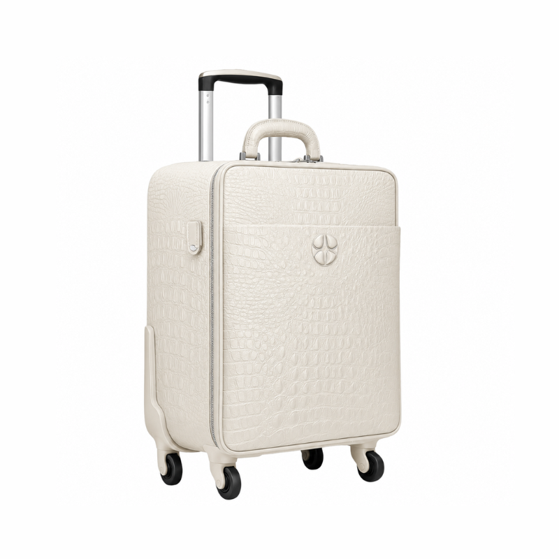 Premium Crocodile and Alligator Leather Black Trolley Travel Bag