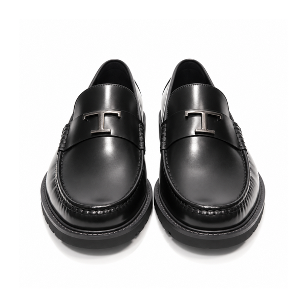 Pure Solid Leather Buckled Timeless Loafers