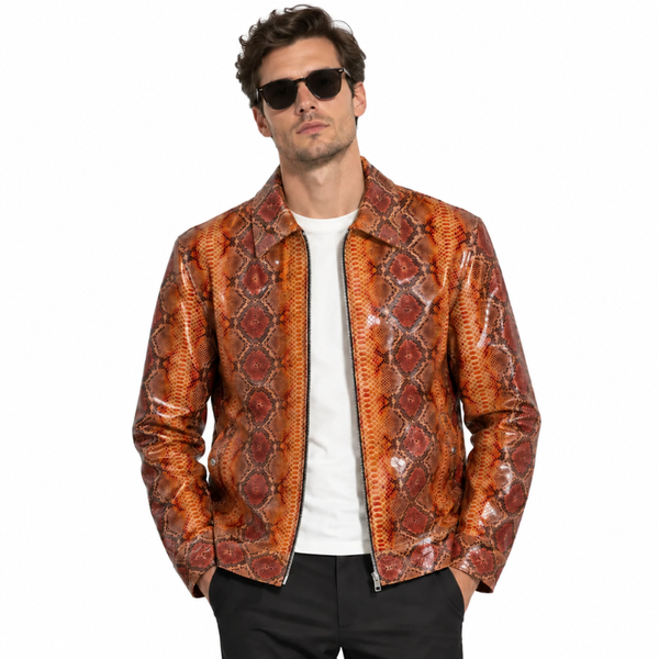 Python Embossed Leather Zip Jacket