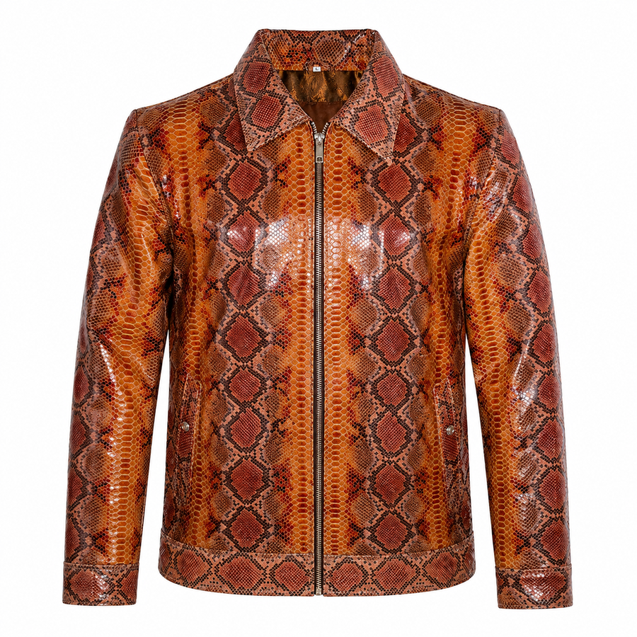 Python Embossed Leather Zip Jacket
