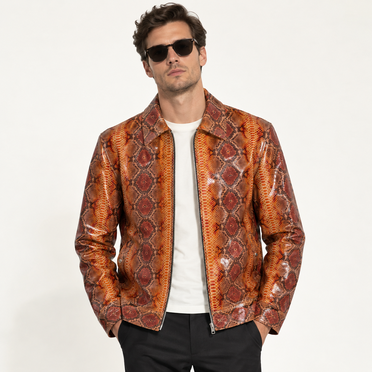 Python Embossed Leather Zip Jacket