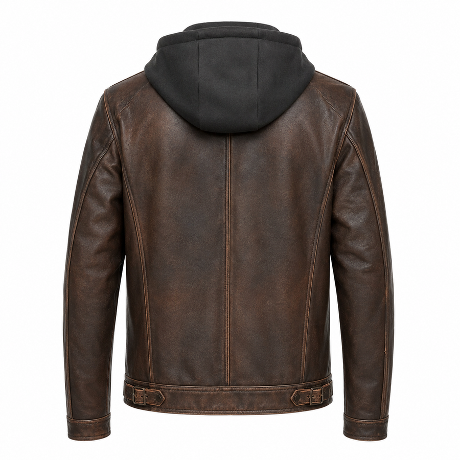 Ravenhide Vintage Hooded Leather Racer Jacket