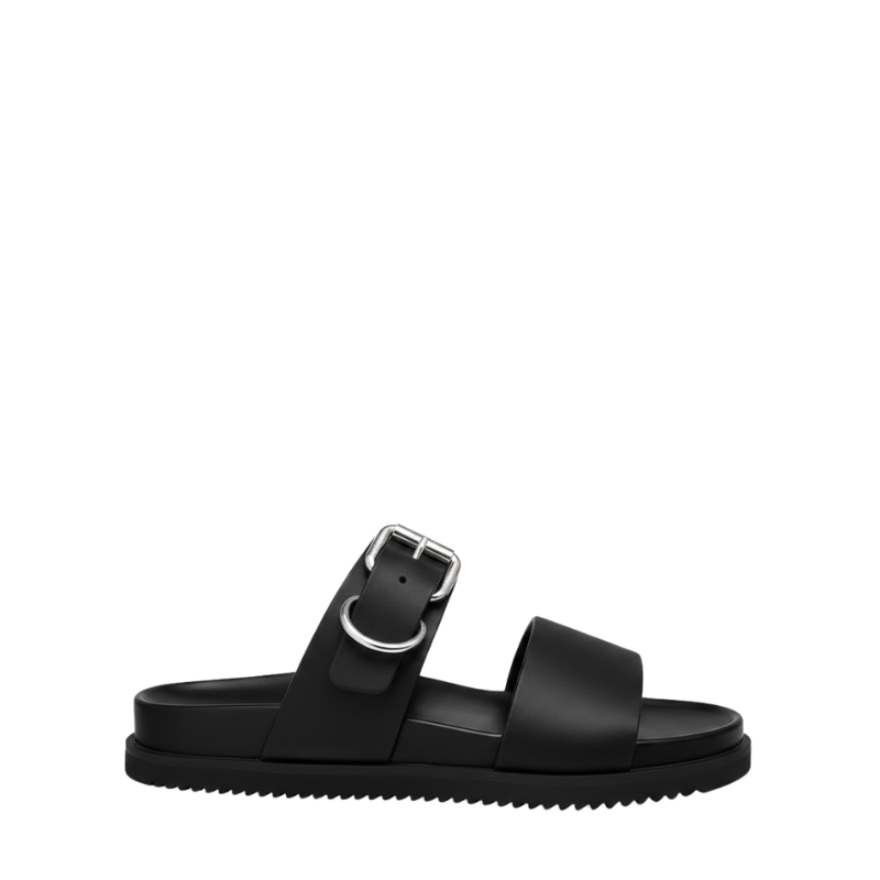 Refined Statement Flat Sole Buckle Detail Sandals
