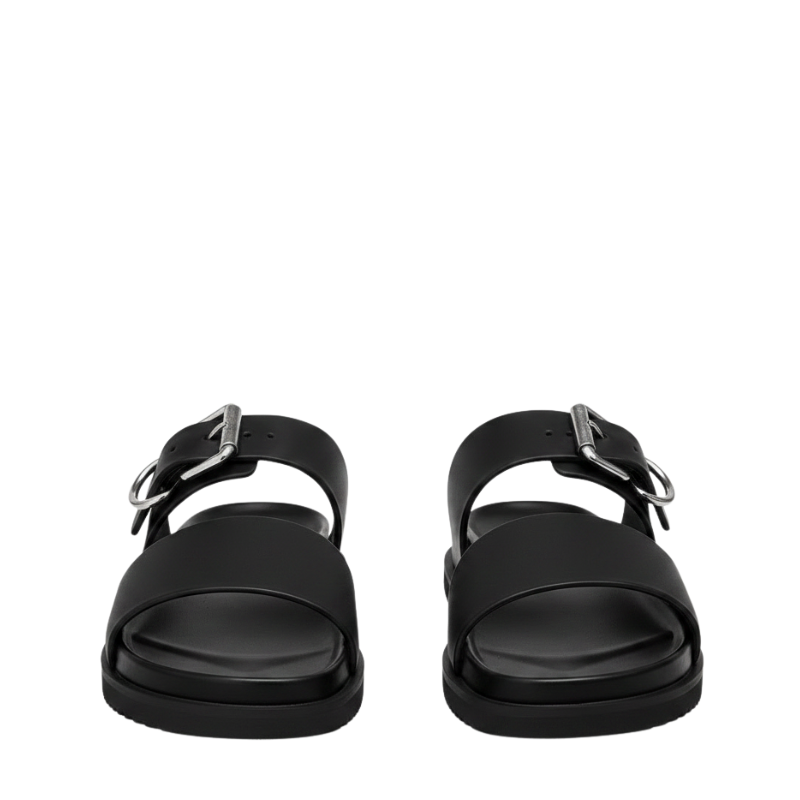 Refined Statement Flat Sole Buckle Detail Sandals