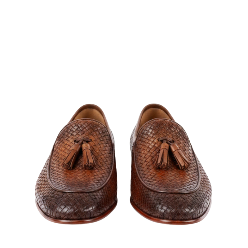 Regal Charm Leather Woven Tassels Loafers