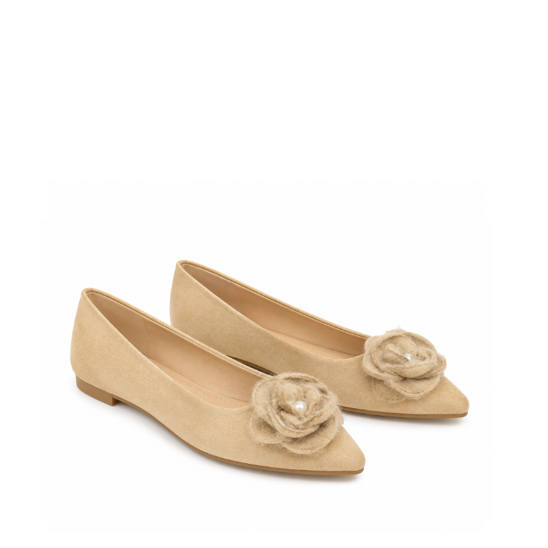 Rosette Pearl Pointed Ballet Flats