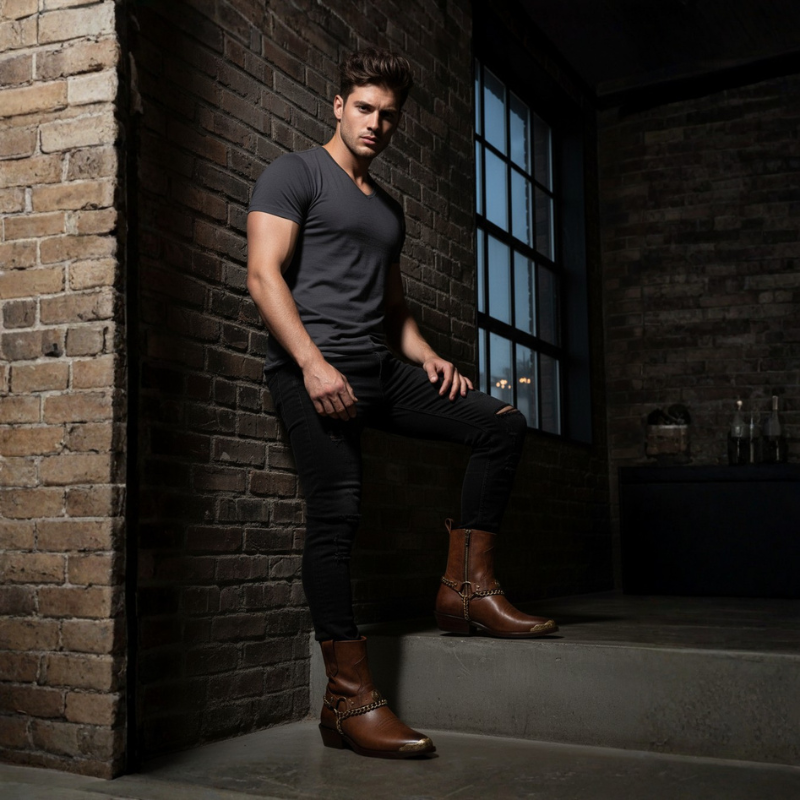 Royal Star Chain Golden Toe Harness Boots