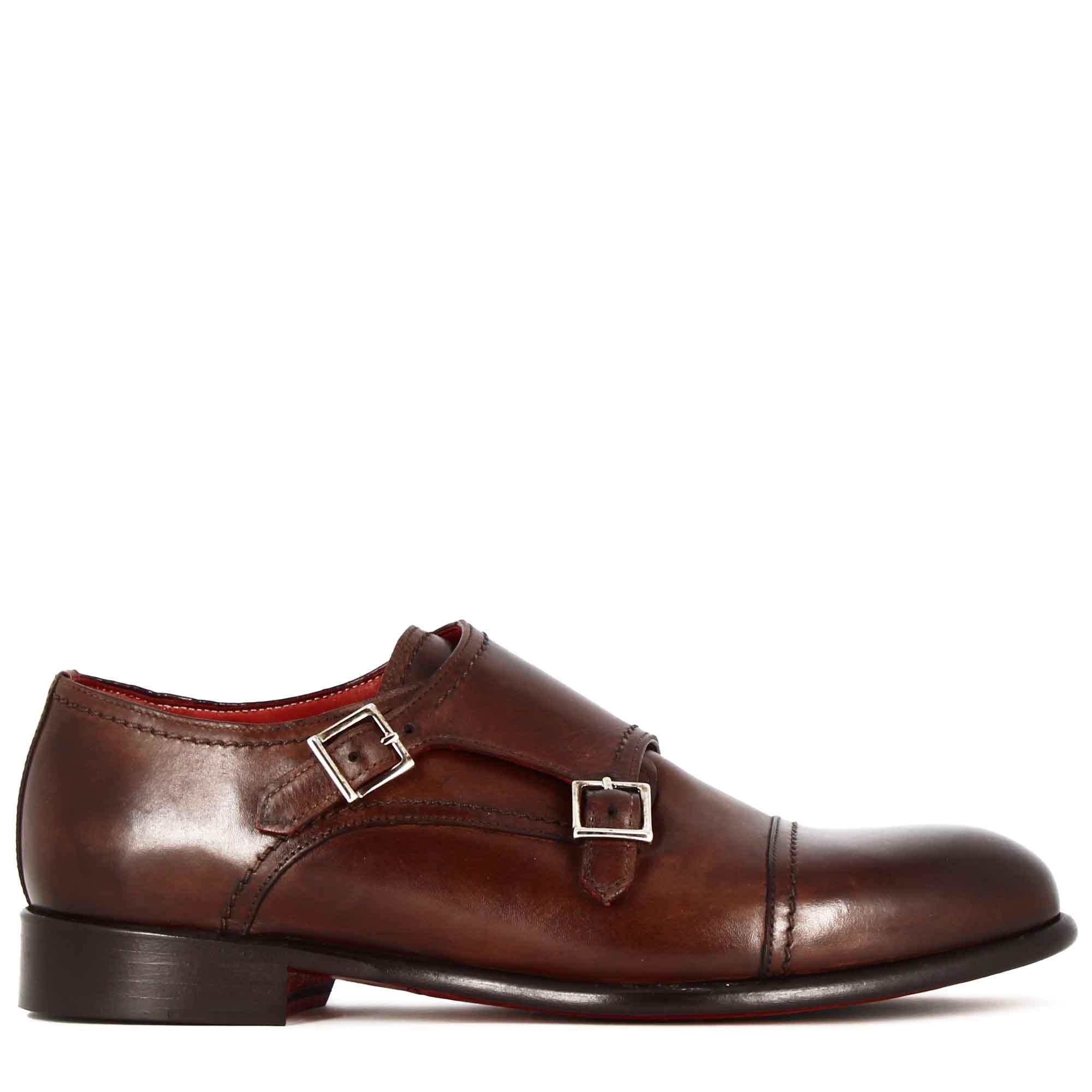 Italian shoe with double buckle for men