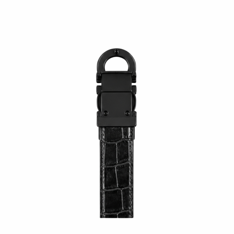 S Style Buckle Midnight Croc Leather Belt
