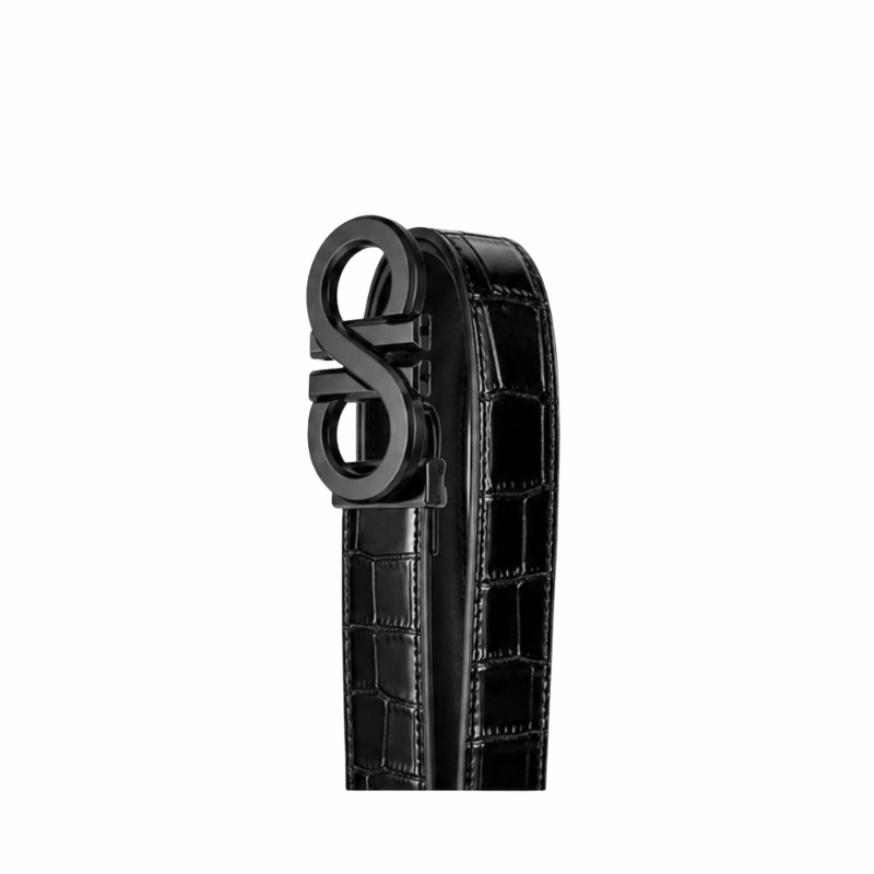 S Style Buckle Midnight Croc Leather Belt