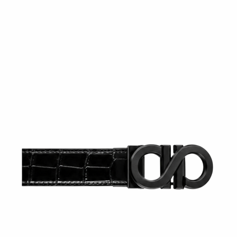 S Style Buckle Midnight Croc Leather Belt