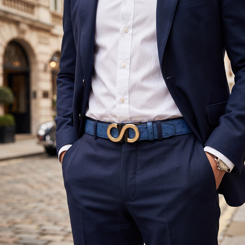 S Style Buckle Ostrich Leather Belt