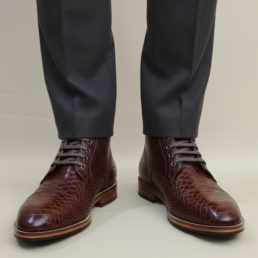 Serpente Textured Luxe Lace-Up Boots