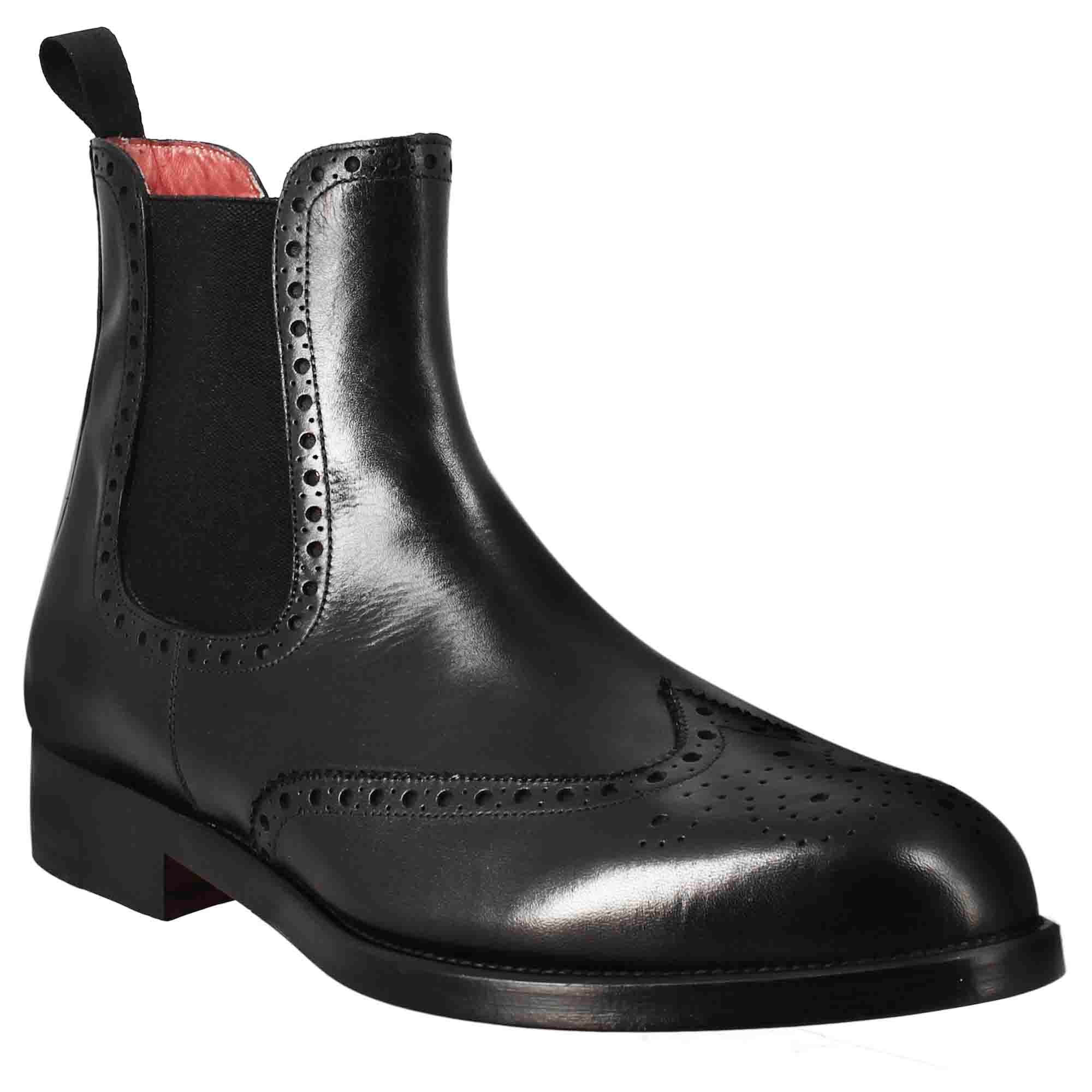 Black Chelsea Boot with Brogue Details
