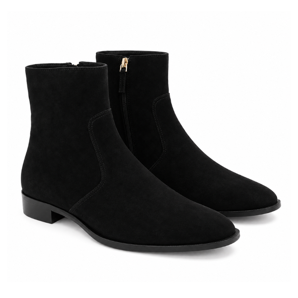 Suede Leather High Ankle Boots With Side Zipper