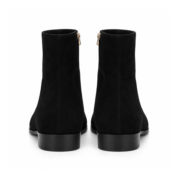 Suede Leather High Ankle Boots With Side Zipper