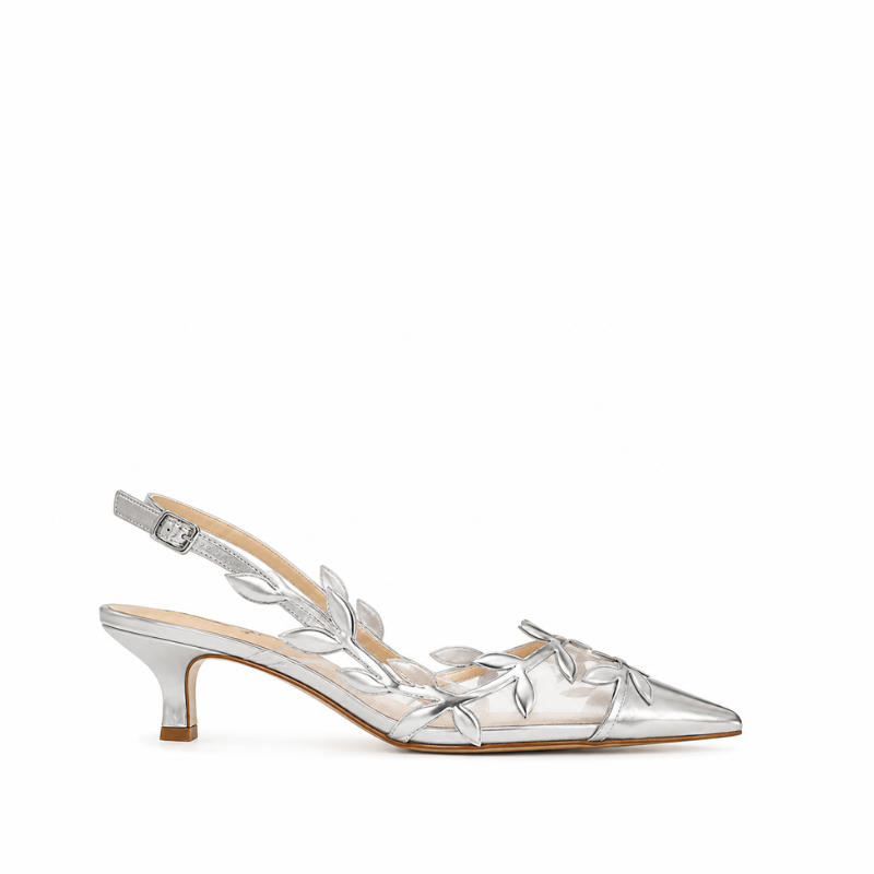 Sylvie Leaf Metallic Slingback Heels