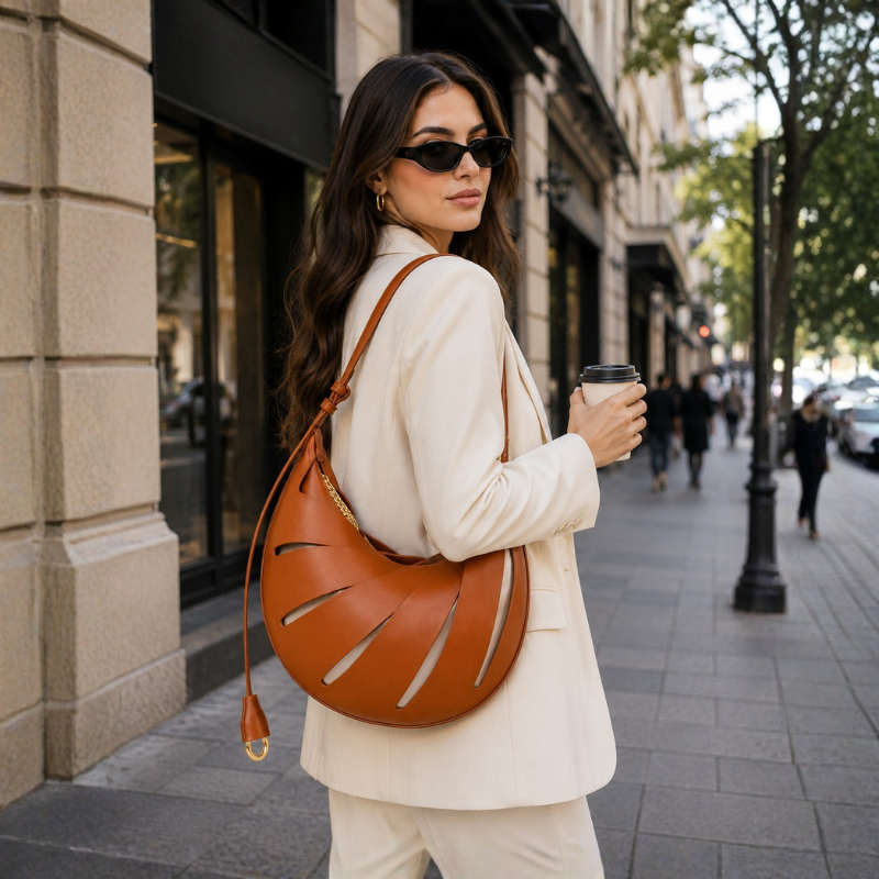 Luxury Crescent Leather Handbag