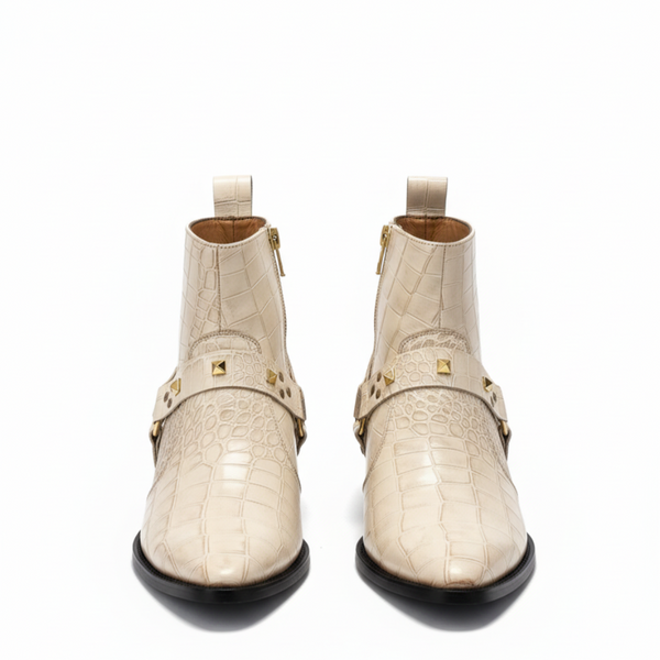 Crocodile Textured Leather Regalia Studs Boots