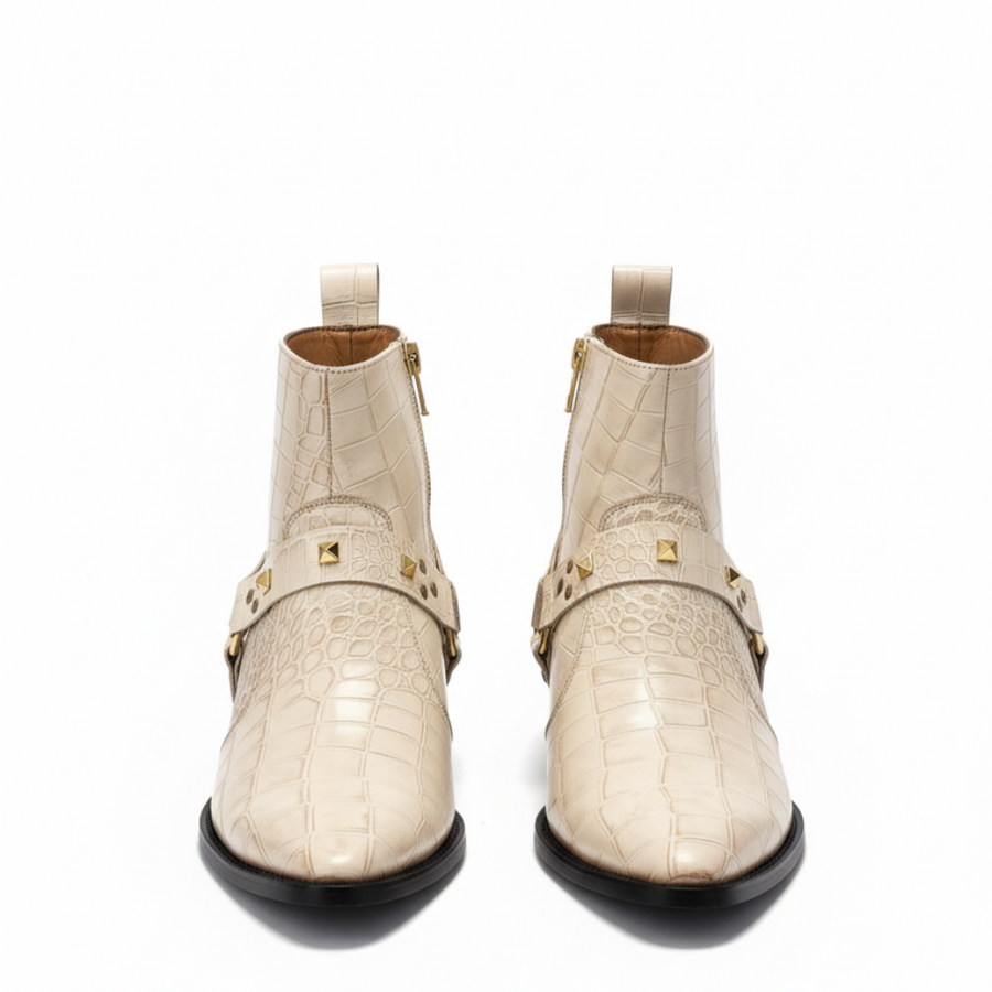 Crocodile Textured Leather Regalia Studs Boots