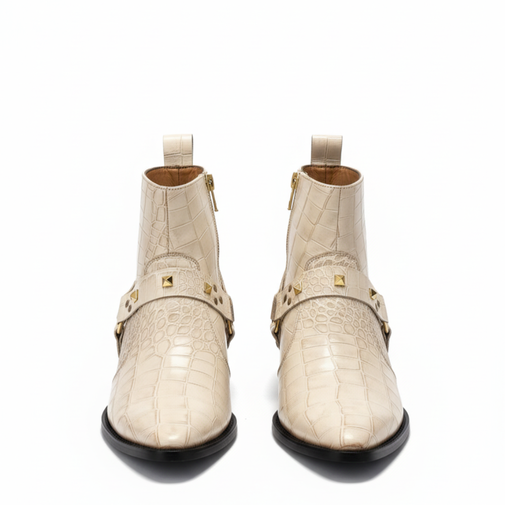 Crocodile Textured Leather Regalia Studs Boots