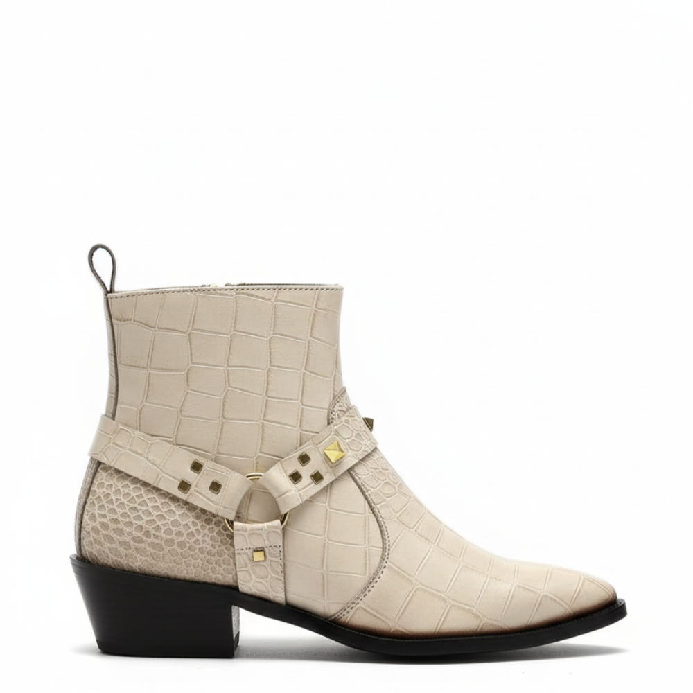 Crocodile Textured Leather Regalia Studs Boots