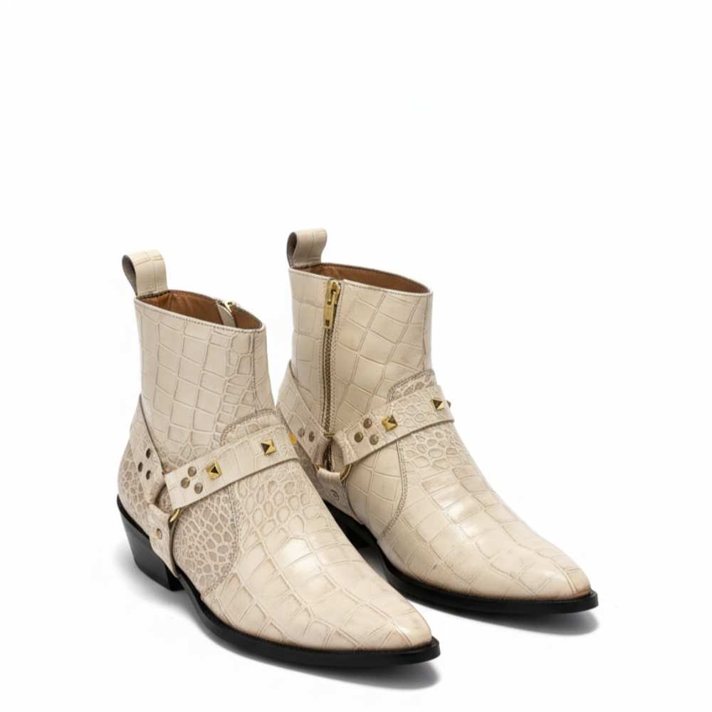 Crocodile Textured Leather Regalia Studs Boots