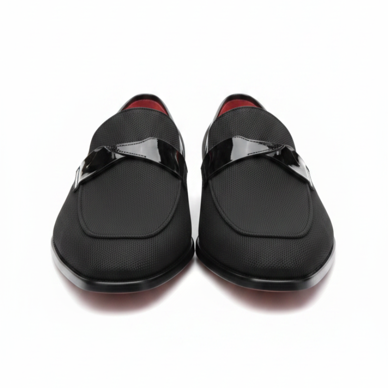 Timeless Grace Textured Glossy Strap Loafers
