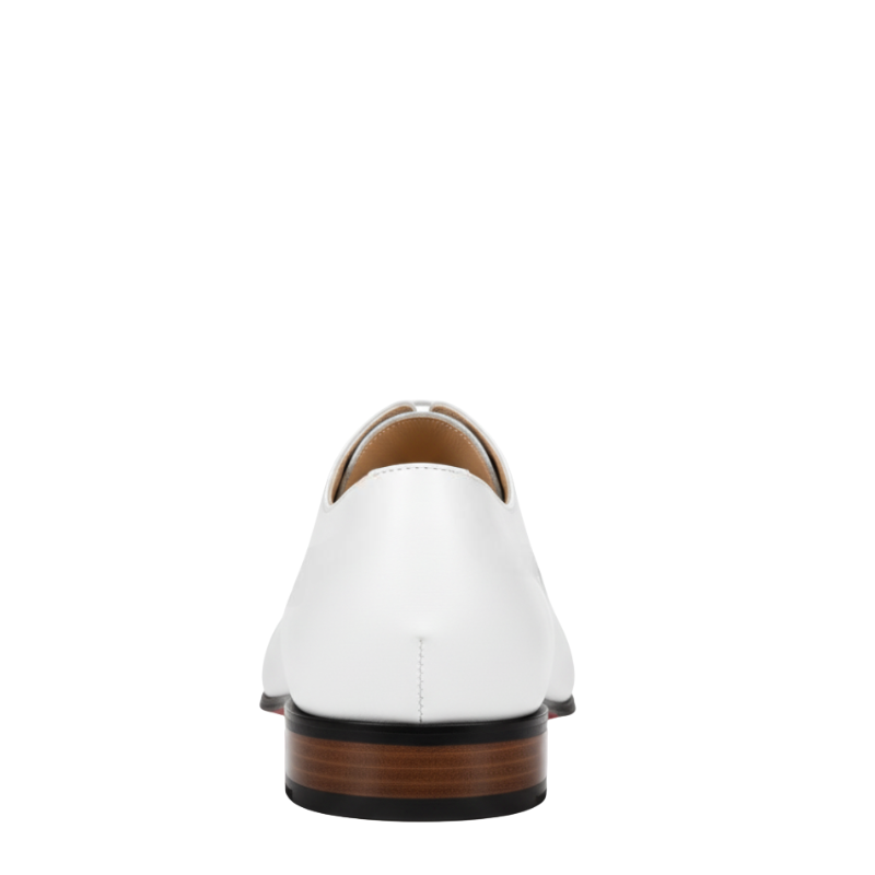 Elegant Polished Leather White Oxford Shoes With Cap Toe Closed Lacing