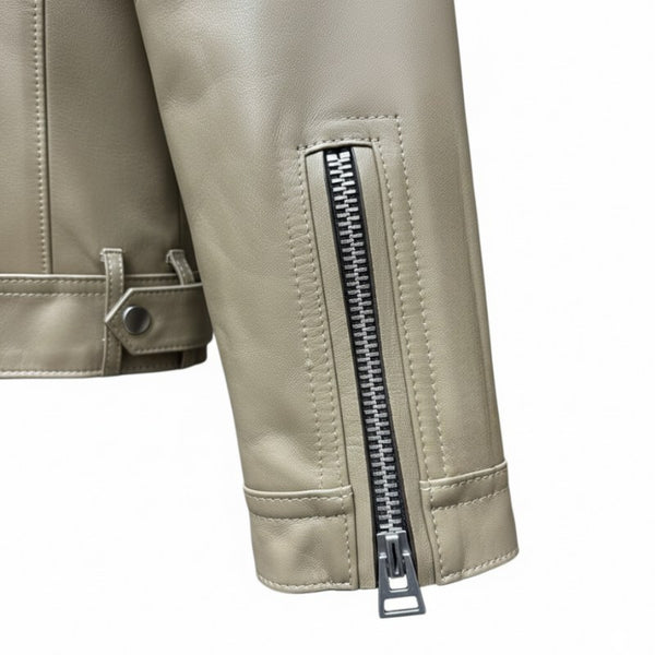 Classic Leather Stand Collar Biker Jacket