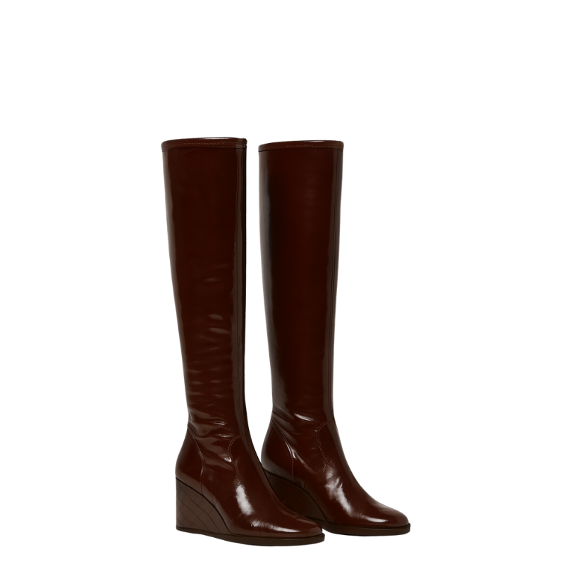 Women's Leather Luxury Over the Knee High Boots with Wedge Heel