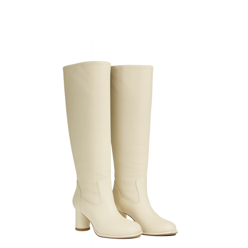 Women's Leather Solid Block Heel Long Boots