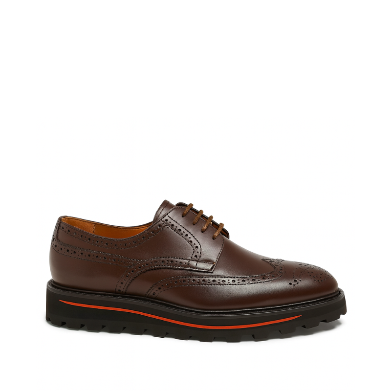 Luxury Shiny Leather Brogue Wingtip Shoe Brown