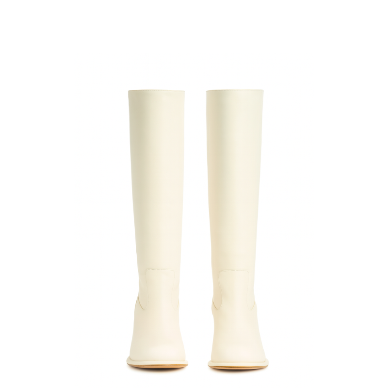 Women's Leather Solid Block Heel Long Boots