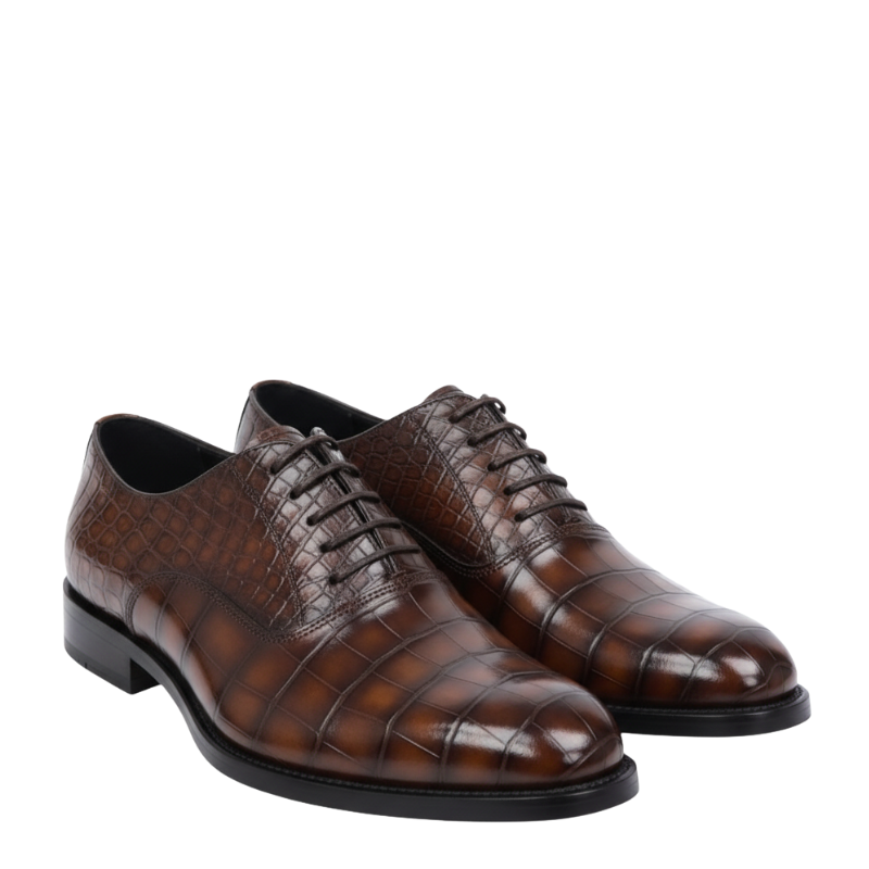 Textured Croc-Finish Oxford Shoes