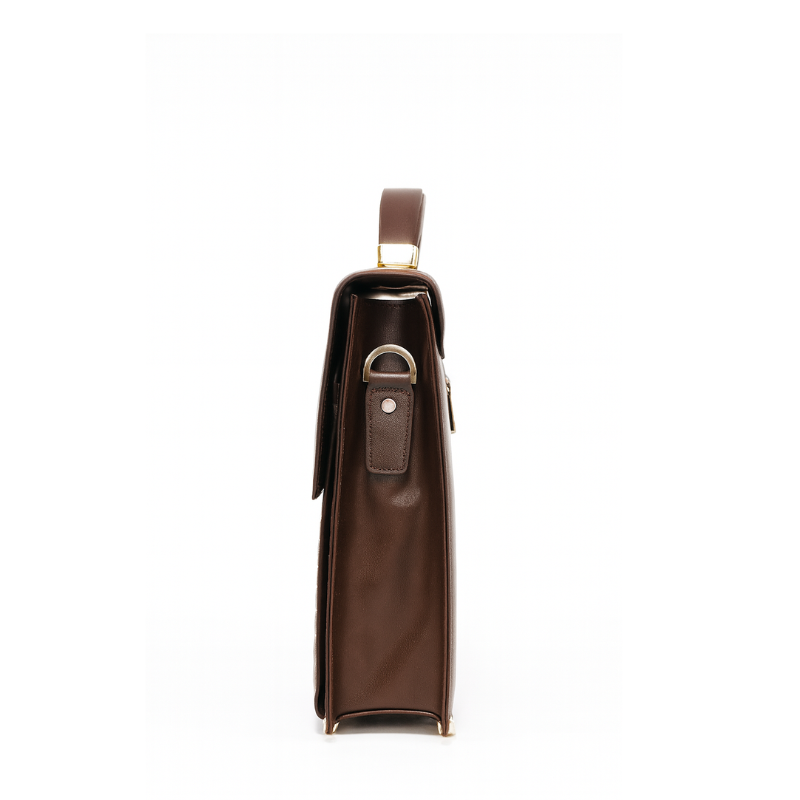 Italian Textured Chocolate Brown Milano Crest Lock Closure Briefcase
