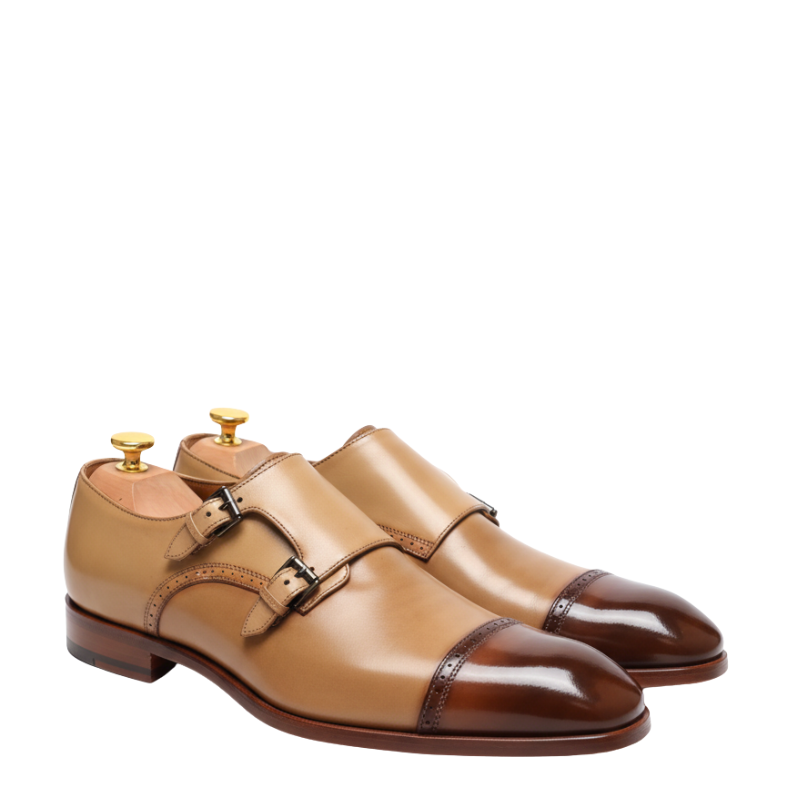 brown buckle dress shoes Classic Dual Tone Double Monk Strap – Italian Shoes Company Ishtar One Shoulder Cut toe construction and double FW2024 Size:6/9mos Bodysuit/Dress