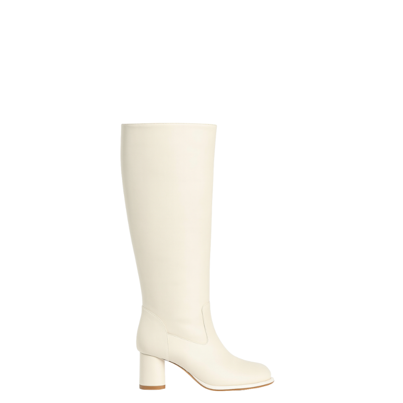 Women's Leather Solid Block Heel Long Boots