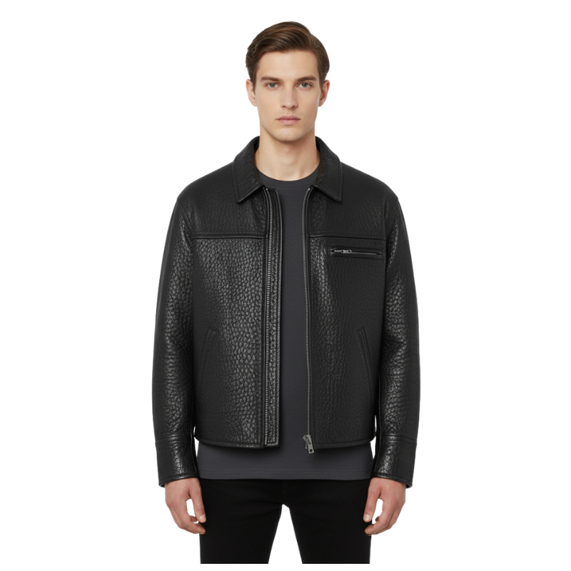 Obsidian Luxe Grain Moto Jacket