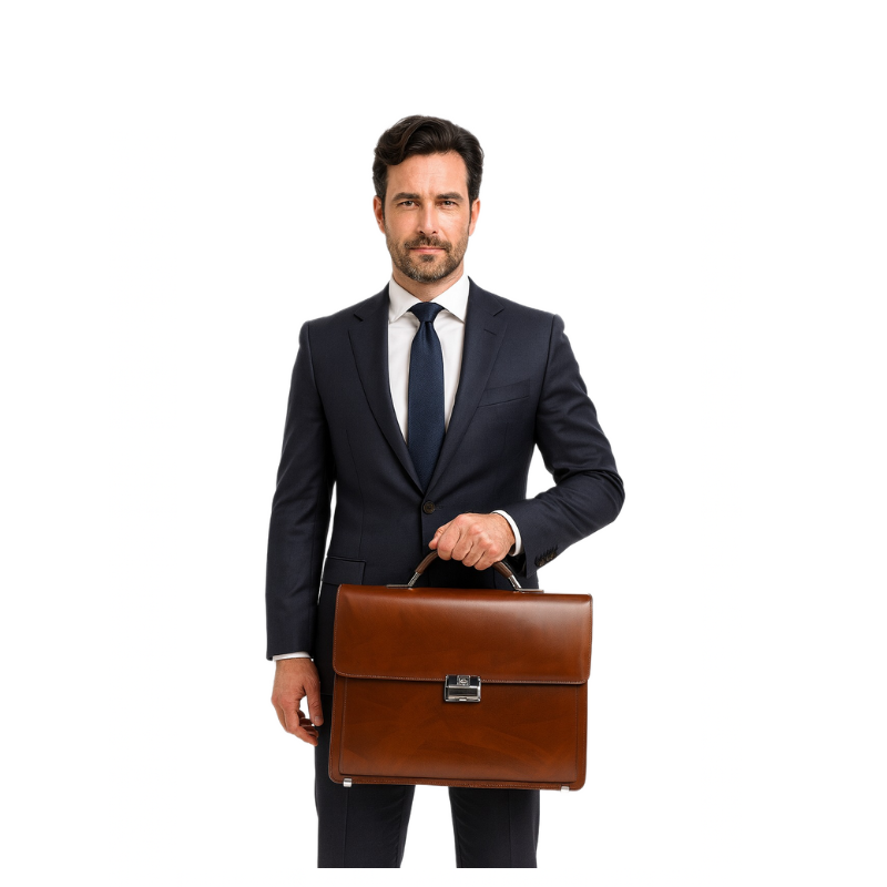 Italian Plain Leather Brown Lock Closure Briefcase Edition