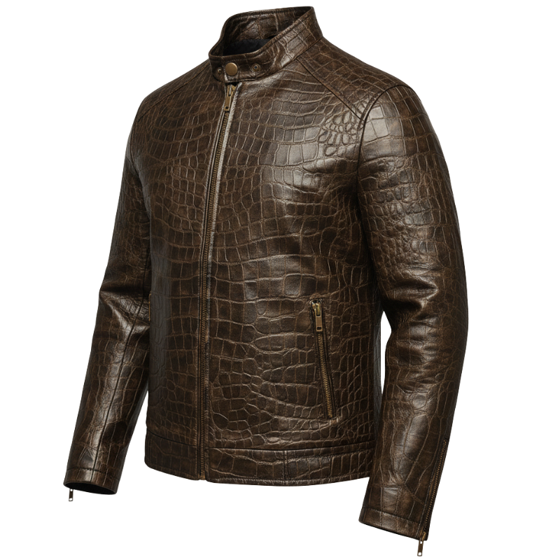 Crocodile Luxe Vintage Rider Leather Jacket